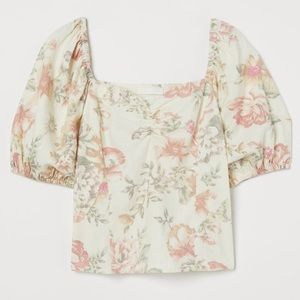 H&M Linen Puff Sleeve Top